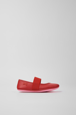 Side view of Right Red leather ballerinas for kids