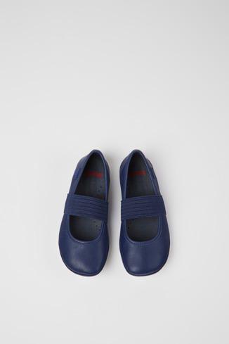 Overhead view of Right Blue leather ballerinas for kids