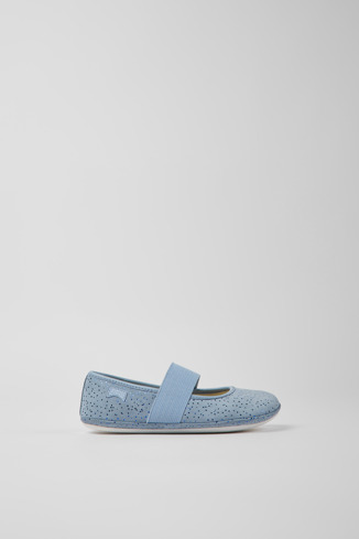 Side view of Right Blue nubuck ballerinas for kids