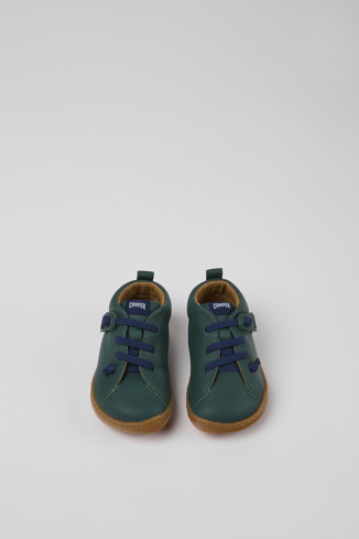 Overhead view of Peu Green leather shoes for kids