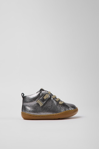 Side view of Peu Gray leather shoes for kids