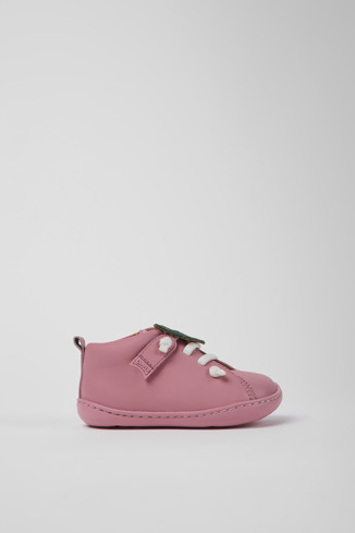 Peu Sapatos em couro cor-de-rosa para criança