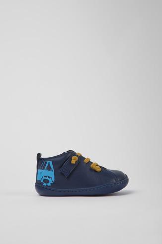 Side view of Peu Dark blue leather shoes for kids
