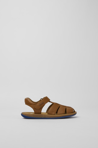 Side view of Bicho Brown leather sandals for kids