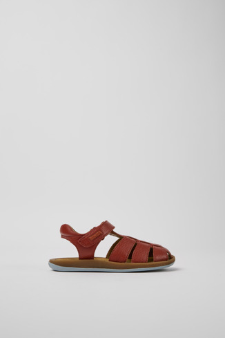 Side view of Bicho Red leather sandals for kids