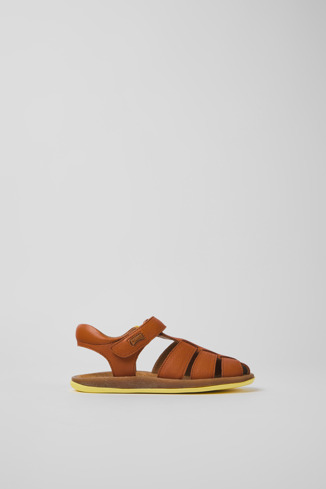 Side view of Bicho Brown leather sandals for kids