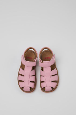 Overhead view of Bicho Pink Leather Closed Sandal for Kids.