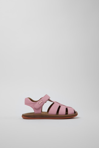 Side view of Bicho Pink Leather Closed Sandal for Kids.