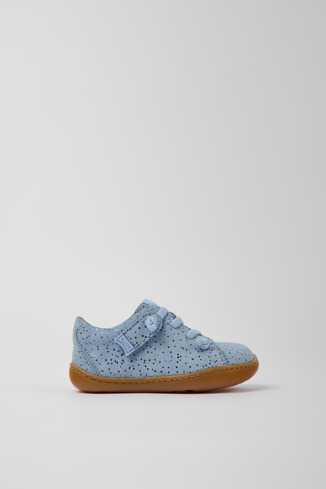 Side view of Peu Blue nubuck shoes for kids