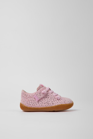 Side view of Peu Pink nubuck shoes for kids