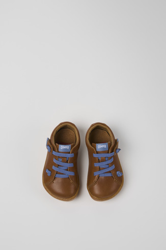 Overhead view of Peu Brown Leather Shoes for Kids.