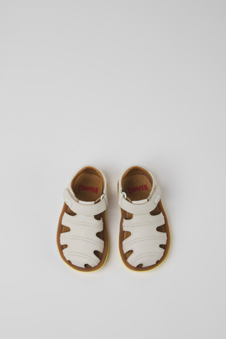 Overhead view of Bicho White leather sandals for kids
