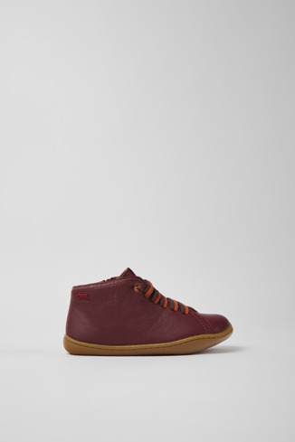 Side view of Peu Burgundy leather ankle boots for kids