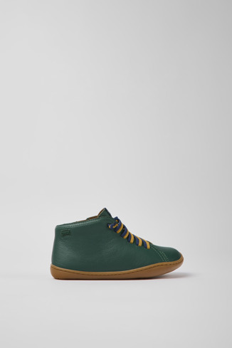 Side view of Peu Green leather ankle boots for kids