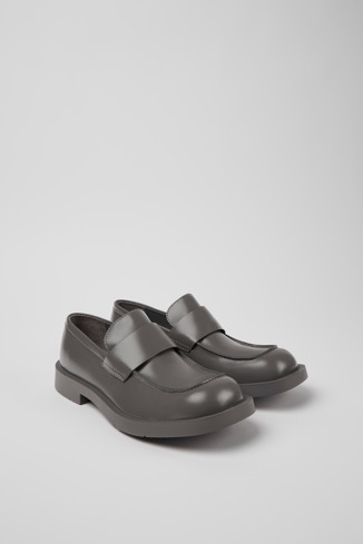 Front view of MIL 1978 Gray leather loafers