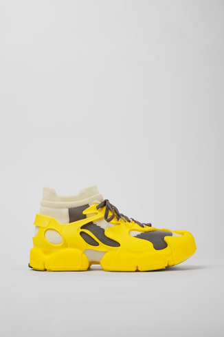 Side view of Tossu Yellow caged sneakers