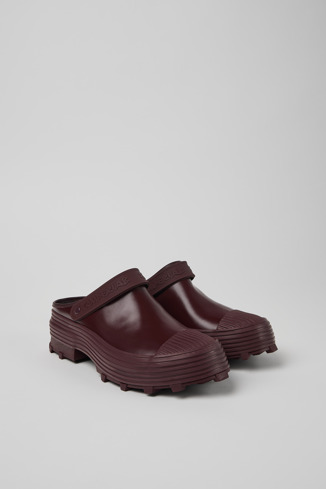 Front view of Traktori Burgundy Leather Clogs