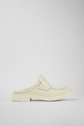 Side view of MIL 1978 White leather loafer slide