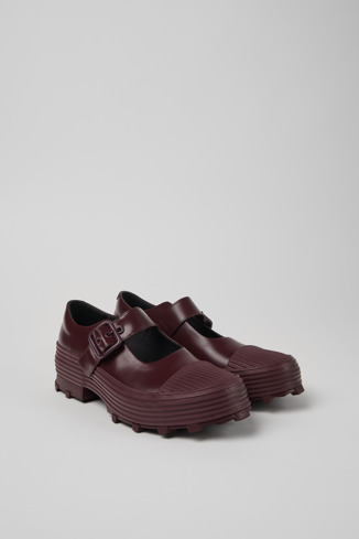 Front view of Traktori Burgundy Leather Mary Jane Clogs