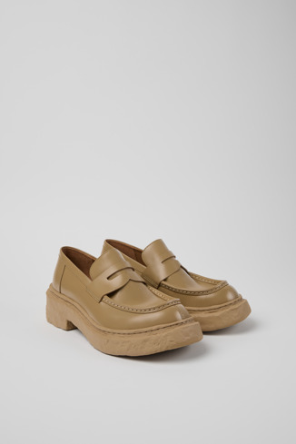 Front view of Vamonos Beige Leather Loafers