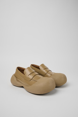 Front view of Caramba Beige Leather Loafers