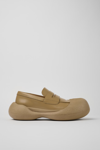 Side view of Caramba Beige Leather Loafers