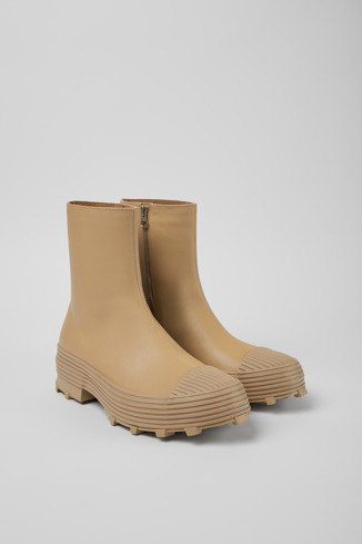 Front view of Traktori Beige leather boots