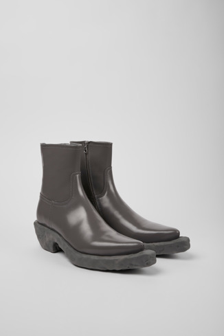 Front view of Venga Gray leather boots