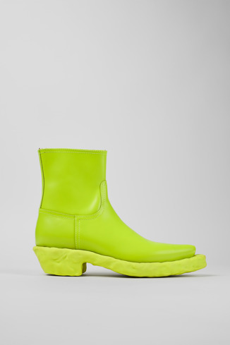 Side view of Venga Green Leather Zip Bootie