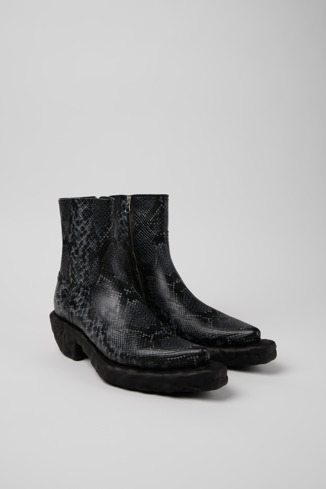 Front view of Venga Gray-Black Leather Zip Bootie