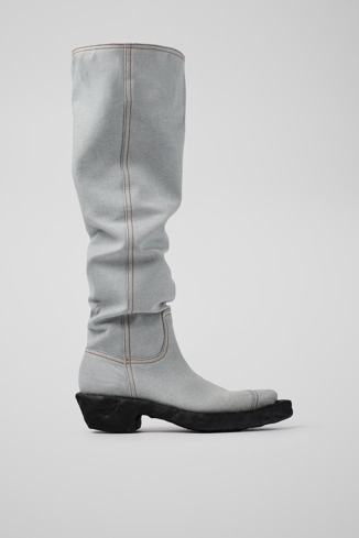Side view of Venga Blue Textile Knee-high Cowboy Boot
