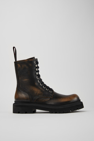 Side view of Eki Three-Toned Brushed Leather Boots