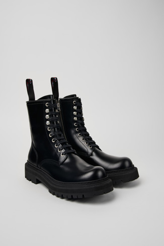Front view of Eki Black Leather Boots