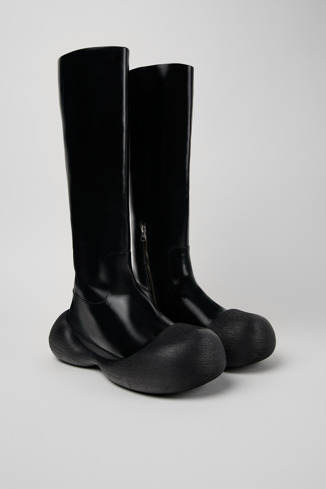 Front view of Caramba Black Leather Knee-High Boots