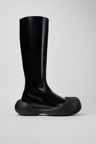 Side view of Caramba Black Leather Knee-High Boots