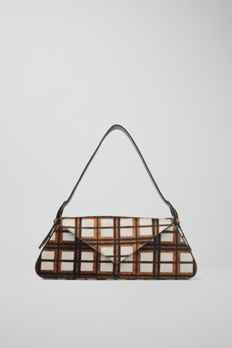 AB00005-003 - CAMPERLAB BAGS - Bolso de mano en blanco roto y marrón de tartán de piel con pelo