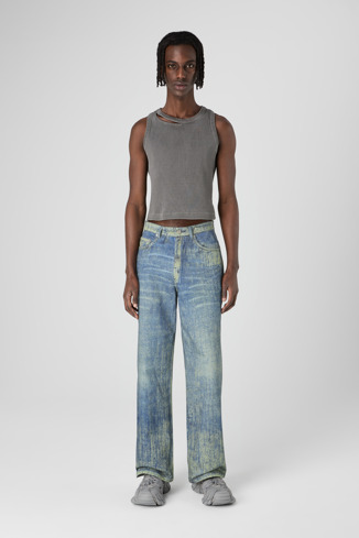 Denim Sand Blue Paint Print Denim Jeans