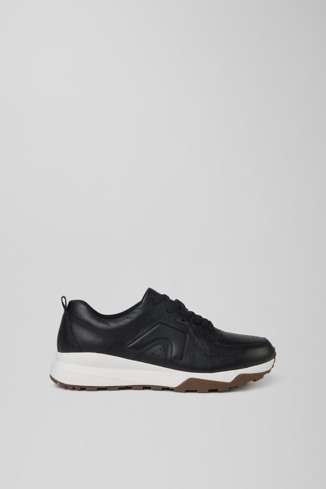 Side view of Caddie Black  leather golf sneakers