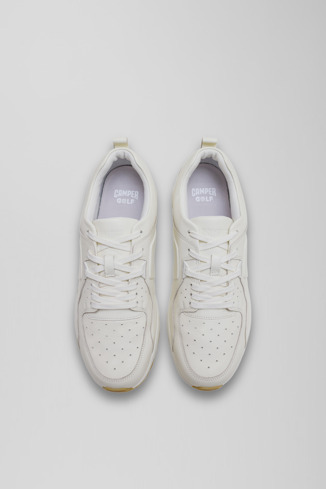 Overhead view of Caddie Ivory white  leather golf sneakers