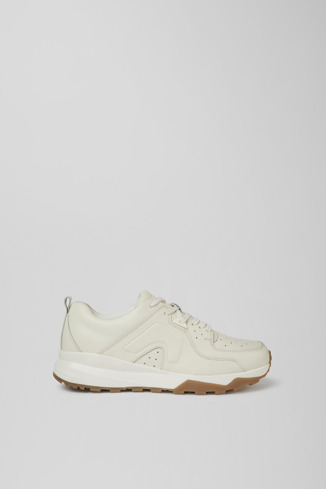 Side view of Caddie Ivory white  leather golf sneakers
