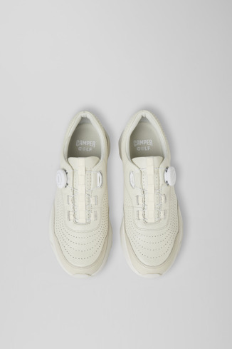 Overhead view of Looper Ivory white  leather golf sneakers