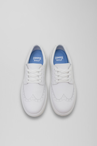 Overhead view of Birdie White  leather golf sneakers