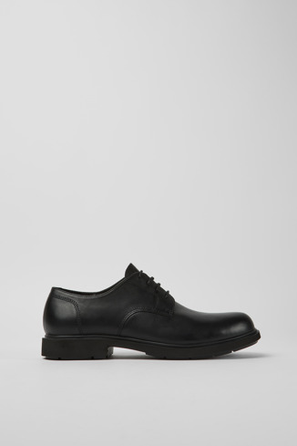 Side view of Neuman Black leather shoes for men