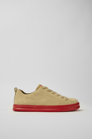 Side view of Runner Beige nubuck sneakers for men