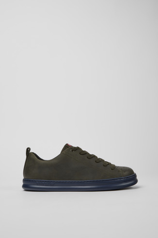 Side view of Runner Green leather sneakers for men