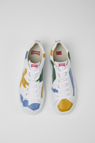 Overhead view of Twins Multicolored printed leather sneakers for men