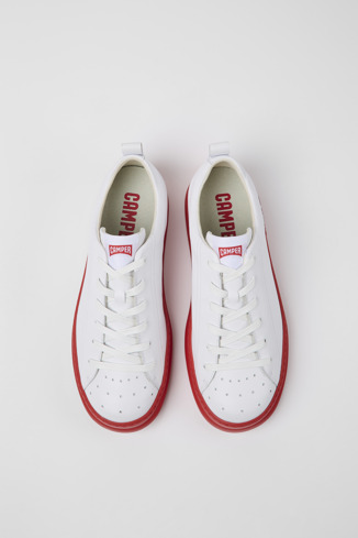 Overhead view of Runner White and red leather sneakers for men