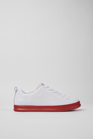 Side view of Runner White and red leather sneakers for men