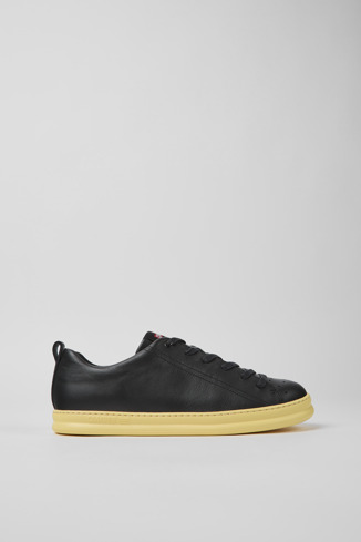 Side view of Runner Black and yellow leather sneakers for men