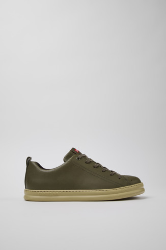 Side view of Runner Green Leather Men's Sneakers.